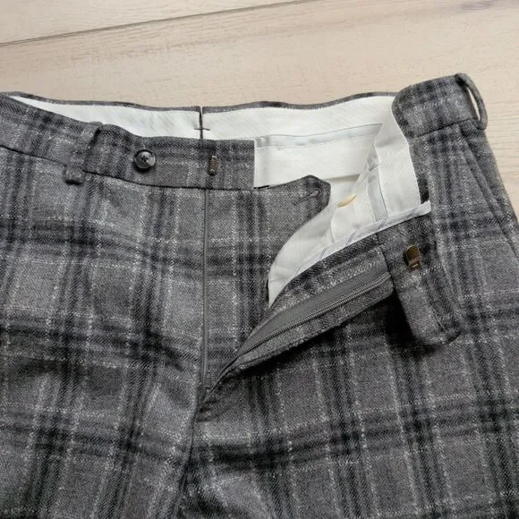 SuitSupply Brescia Dress Pants‎ Mens 32x28 Wool Cashmere Mohair Gray Plaid